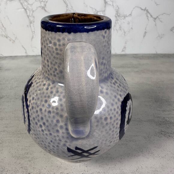 Vintage, Mid Century Scheurich Pottery Textured Gray/Blue Pitcher w/Handle Art - Picture 6 of 9